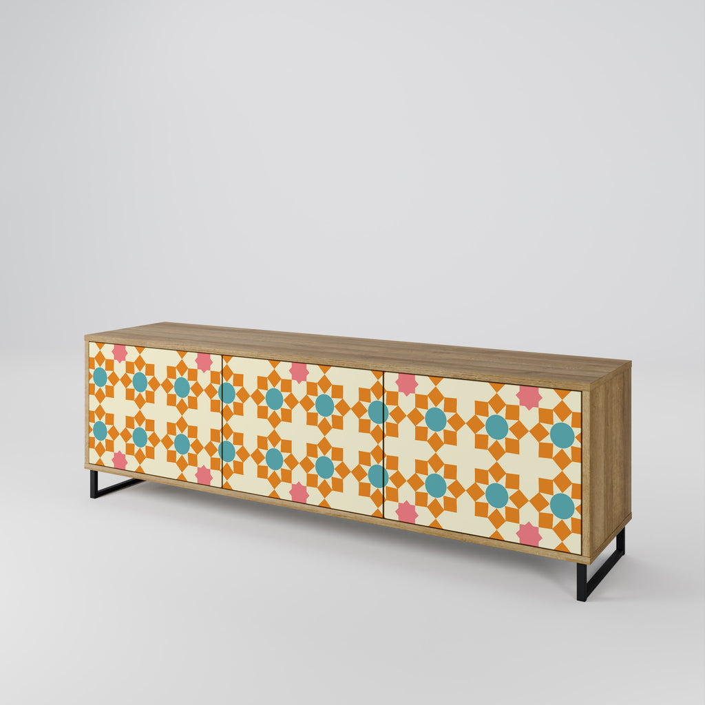 FLORAL DECOR 3-Door TV Stand in Oak Effect