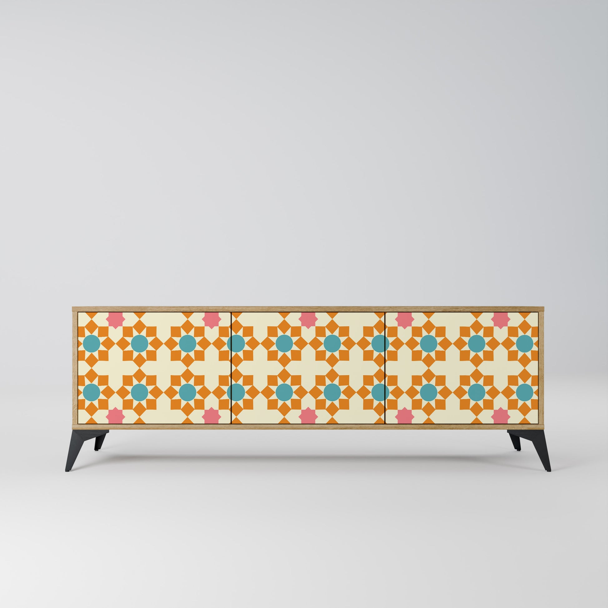 FLORAL DECOR 3-Door TV Stand in Oak Effect