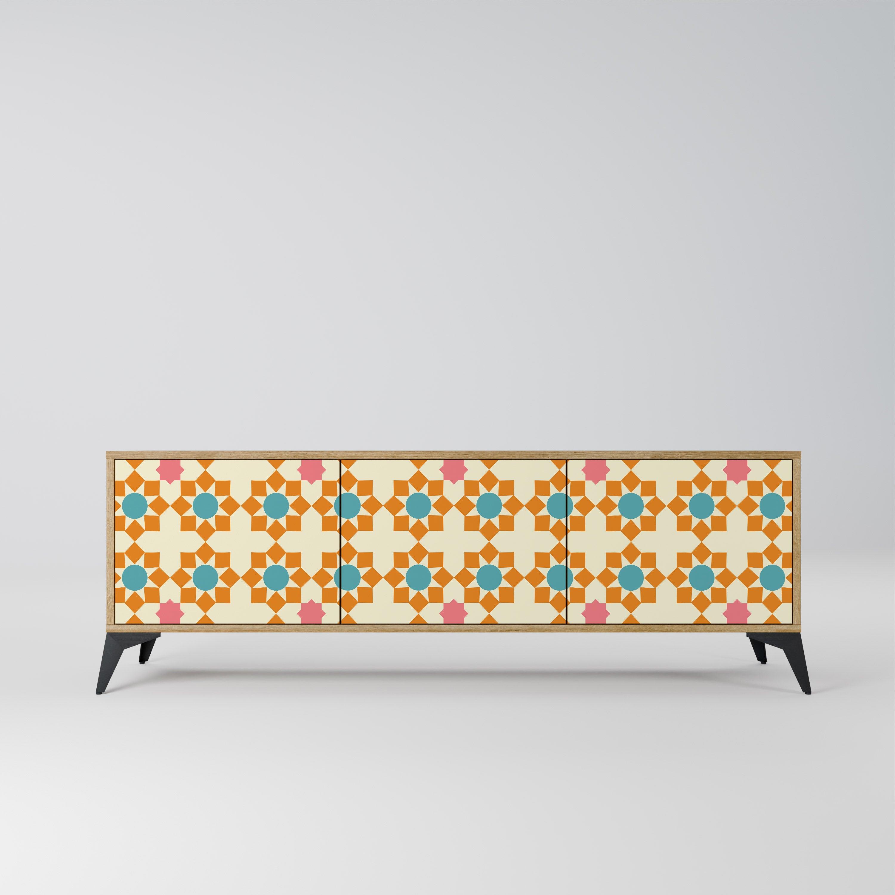 FLORAL DECOR 3-Door TV Stand in Oak Effect