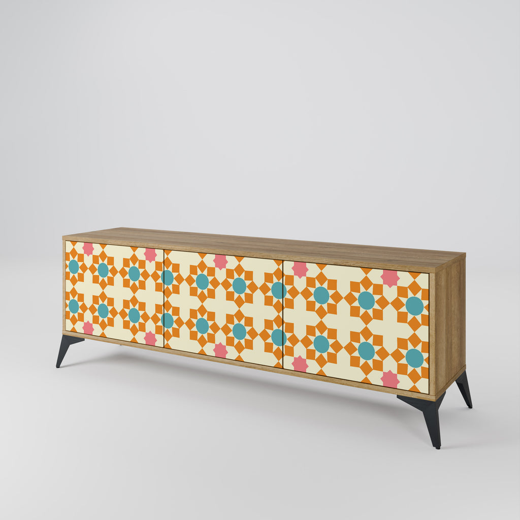 FLORAL DECOR 3-Door TV Stand in Oak Effect