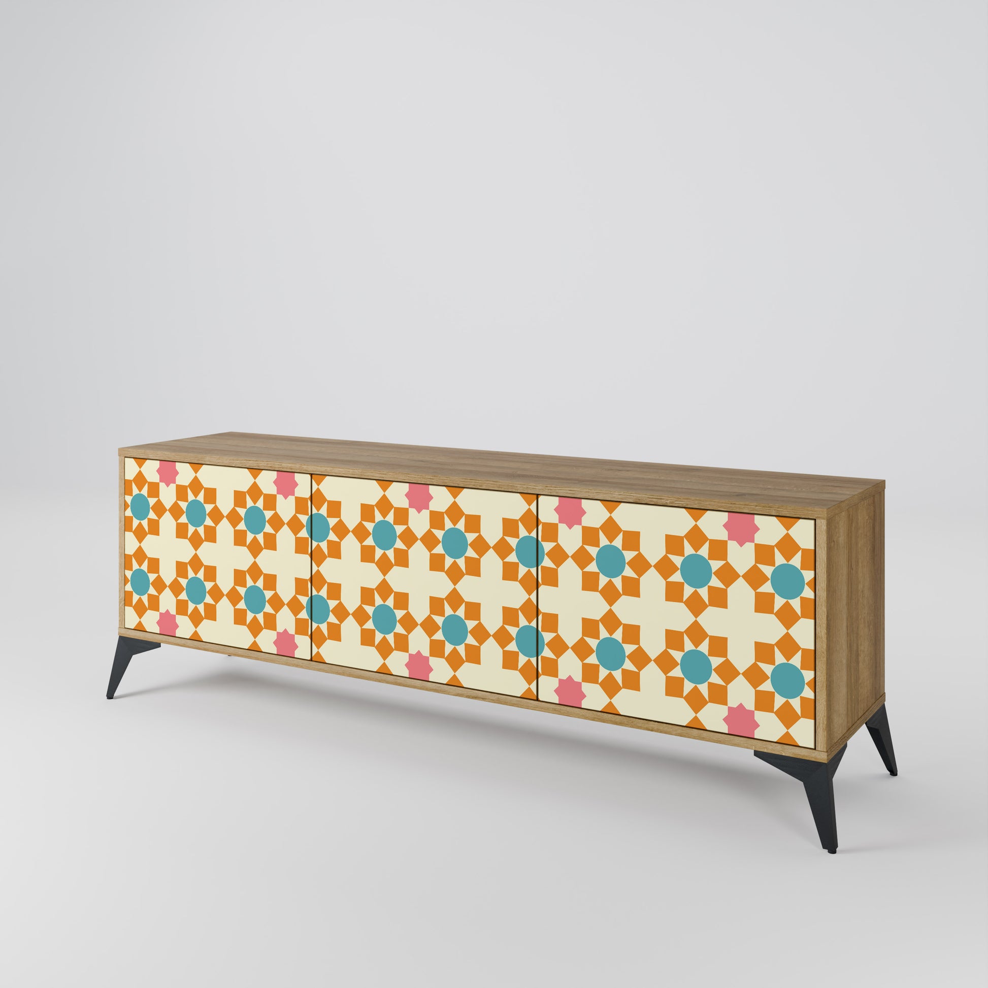 FLORAL DECOR 3-Door TV Stand in Oak Effect