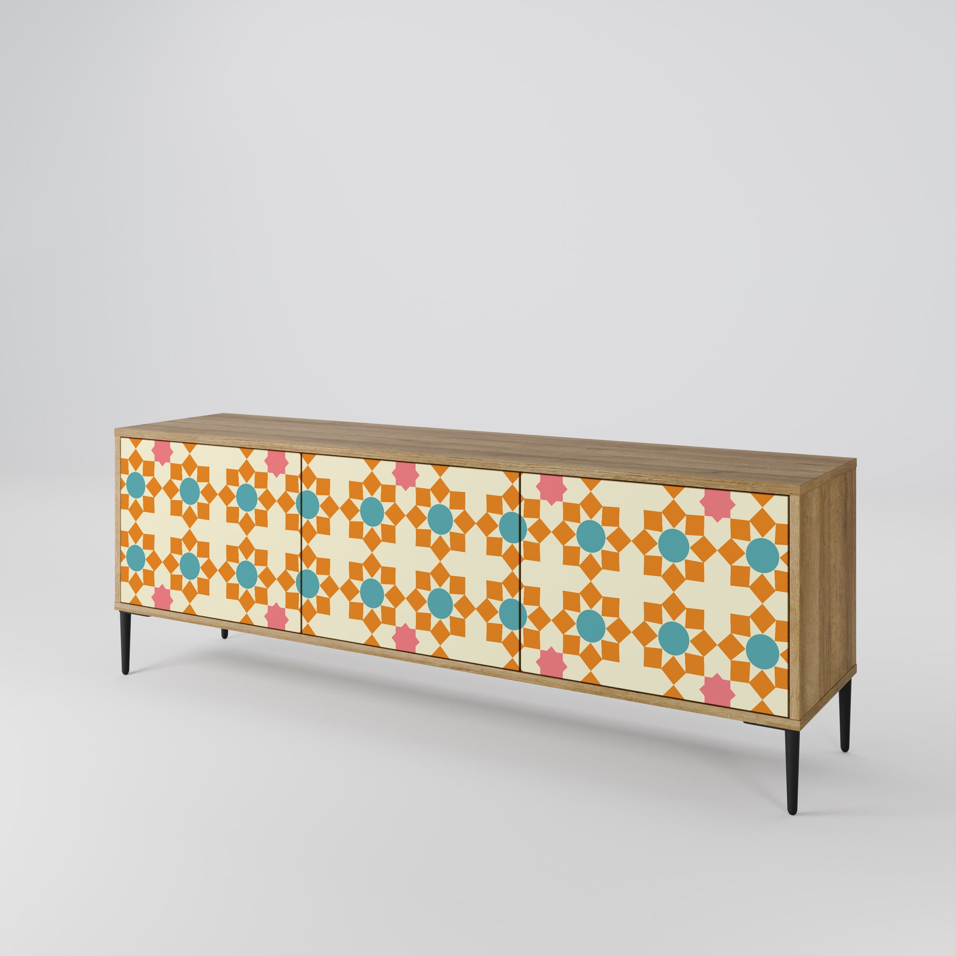 FLORAL DECOR 3-Door TV Stand in Oak Effect