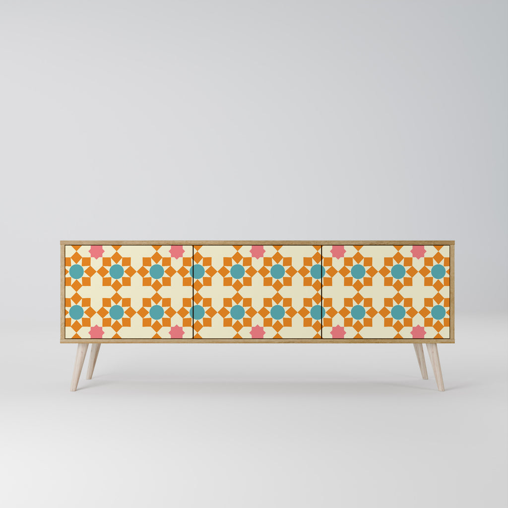FLORAL DECOR 3-Door TV Stand in Oak Effect
