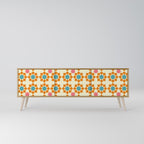 FLORAL DECOR 3-Door TV Stand in Oak Effect