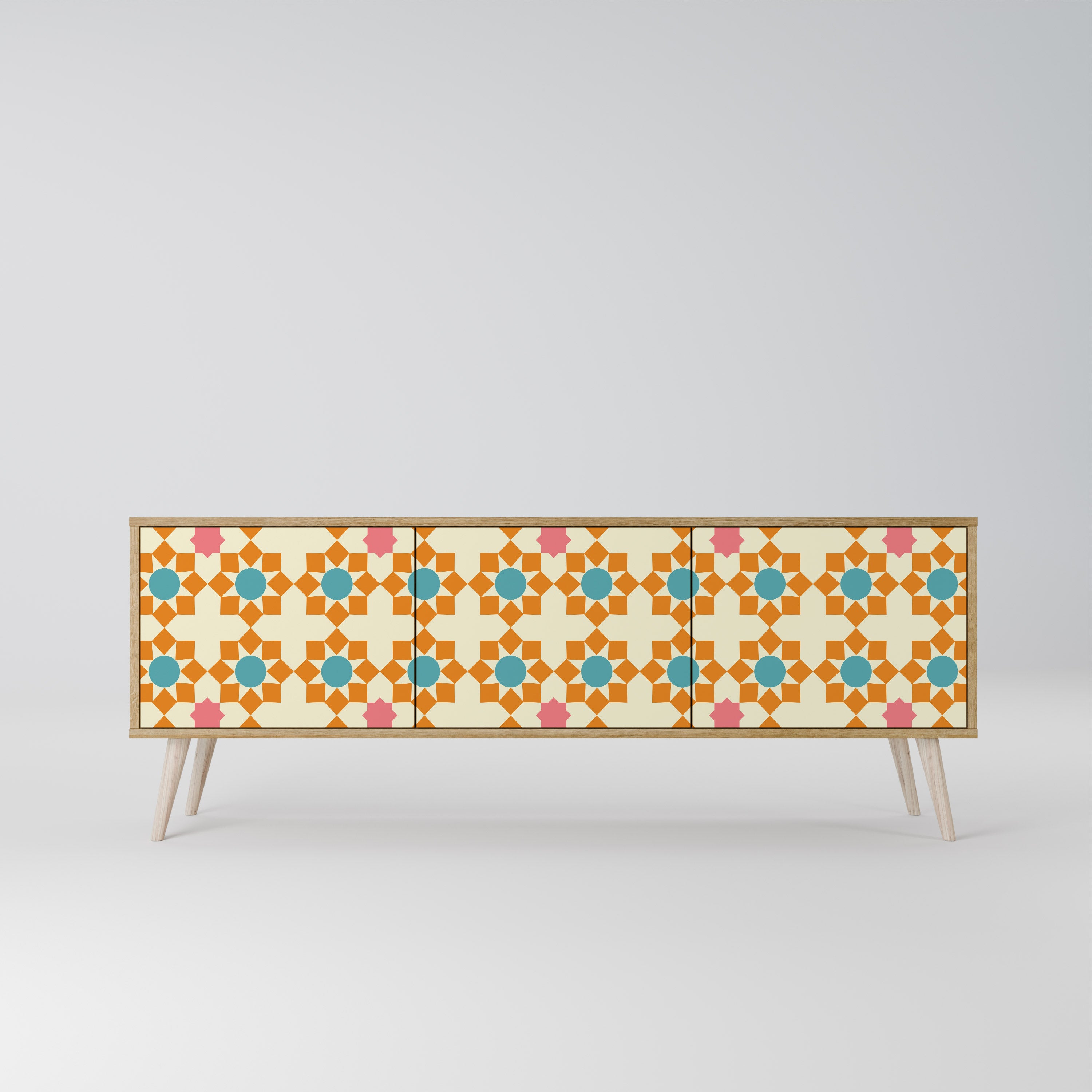FLORAL DECOR 3-Door TV Stand in Oak Effect