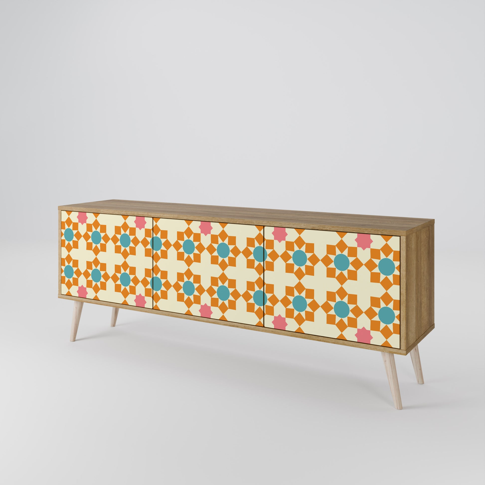 FLORAL DECOR 3-Door TV Stand in Oak Effect