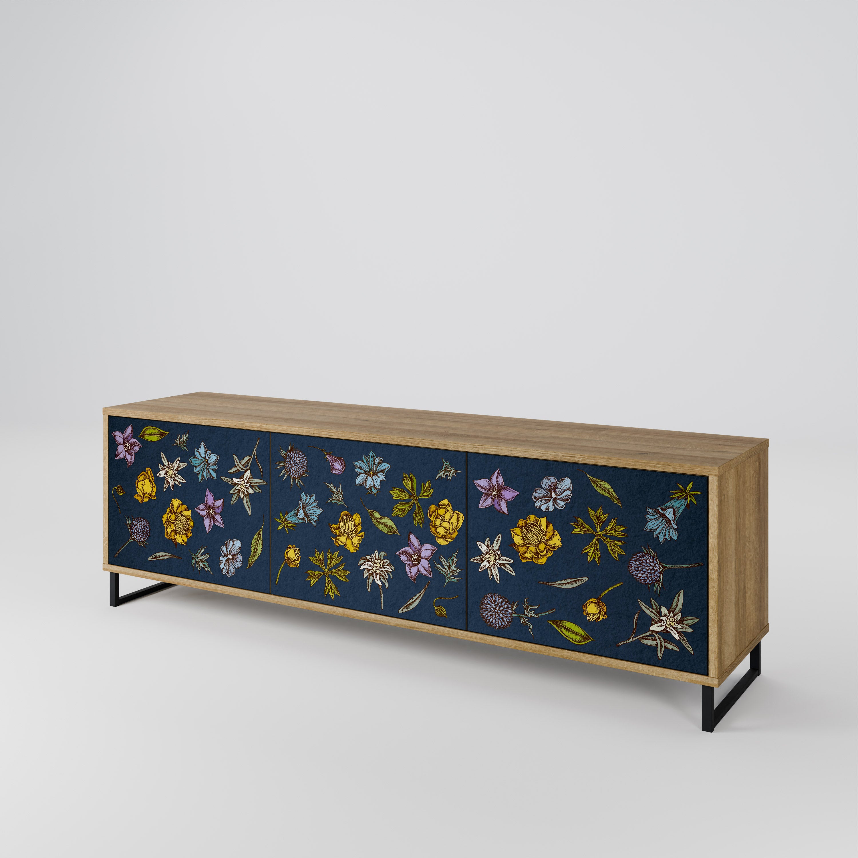 FLOWERS ON NAVY BLUE Mueble de TV de 3 Puertas