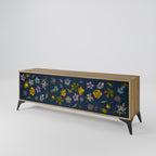 FLOWERS ON NAVY BLUE Mueble de TV de 3 Puertas en Efecto Roble