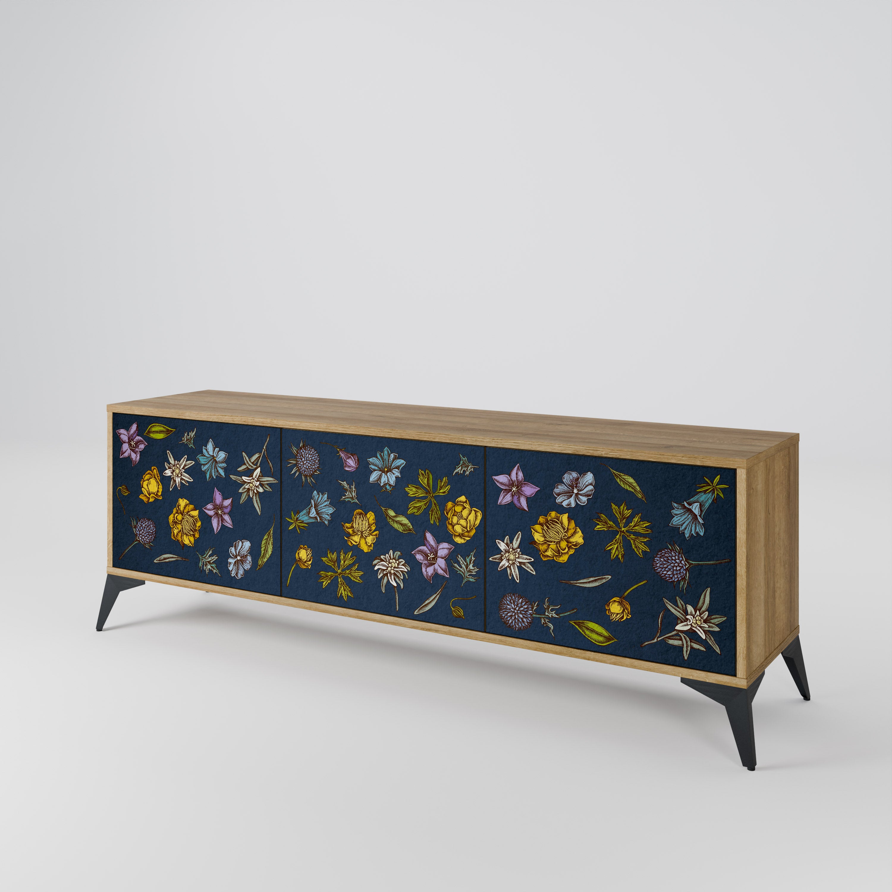 FLOWERS ON NAVY BLUE Mueble de TV de 3 Puertas