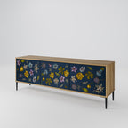 FLOWERS ON NAVY BLUE Mueble de TV de 3 Puertas en Efecto Roble