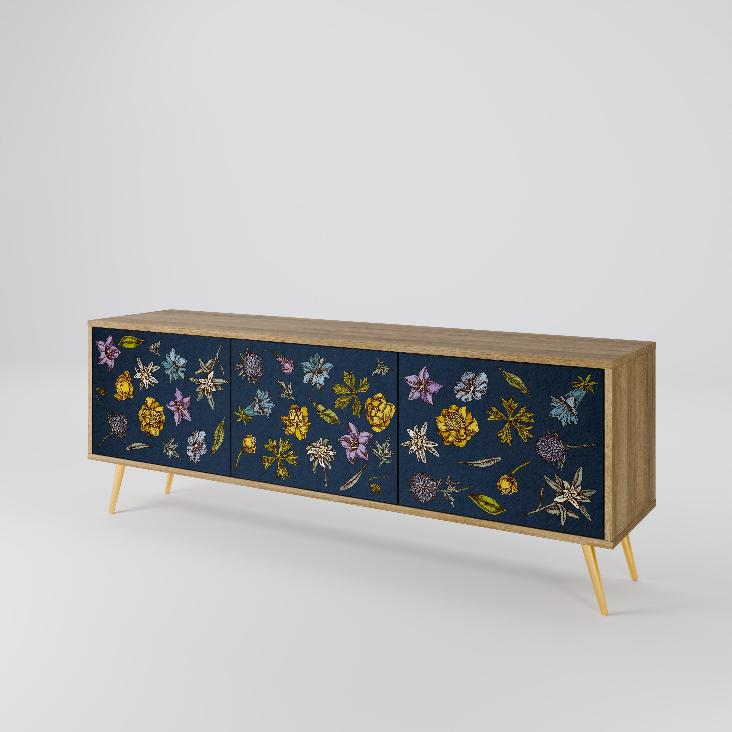 FLOWERS ON NAVY BLUE Mueble de TV de 3 Puertas