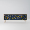 FLOWERS ON NAVY BLUE Mueble de TV de 3 Puertas en Efecto Roble