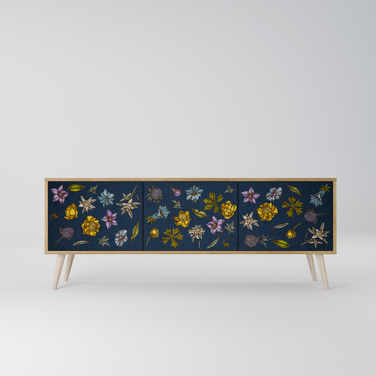 FLOWERS ON NAVY BLUE Mueble de TV de 3 Puertas