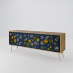 FLOWERS ON NAVY BLUE Mueble de TV de 3 Puertas en Efecto Roble