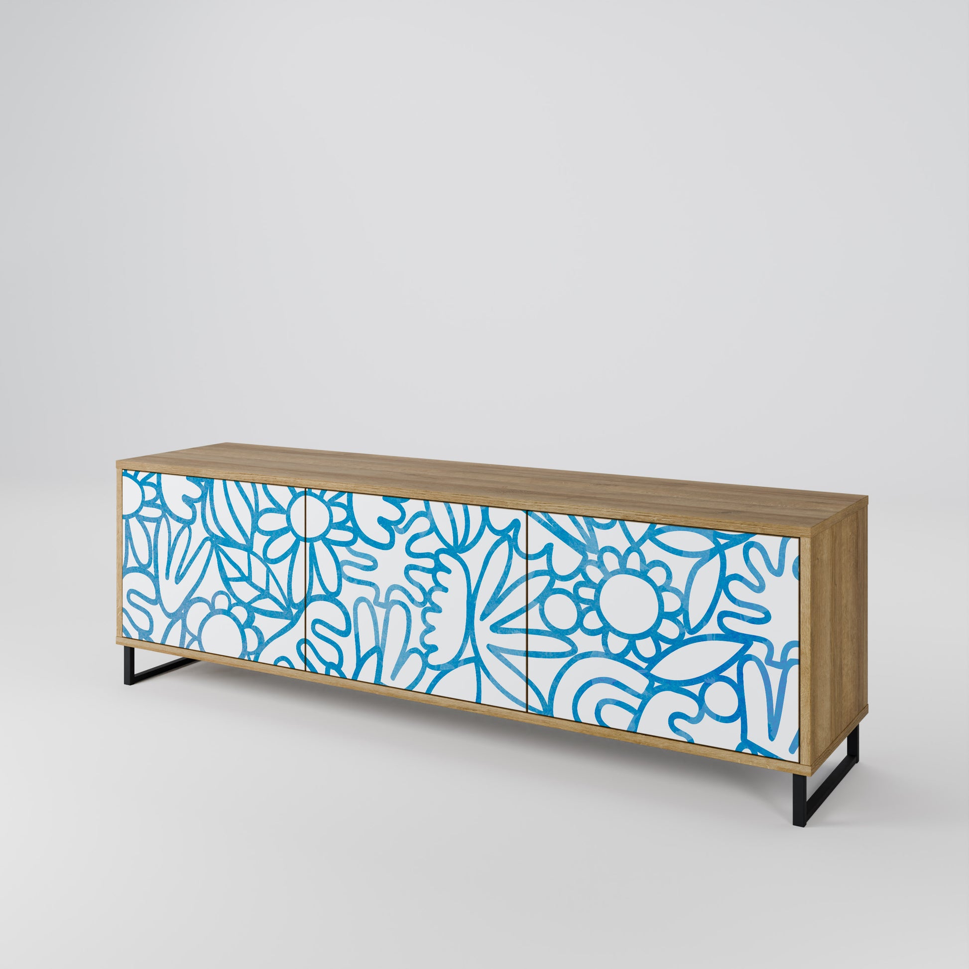 BLOOMY MORNING 3-Door TV Stand in Oak Effect