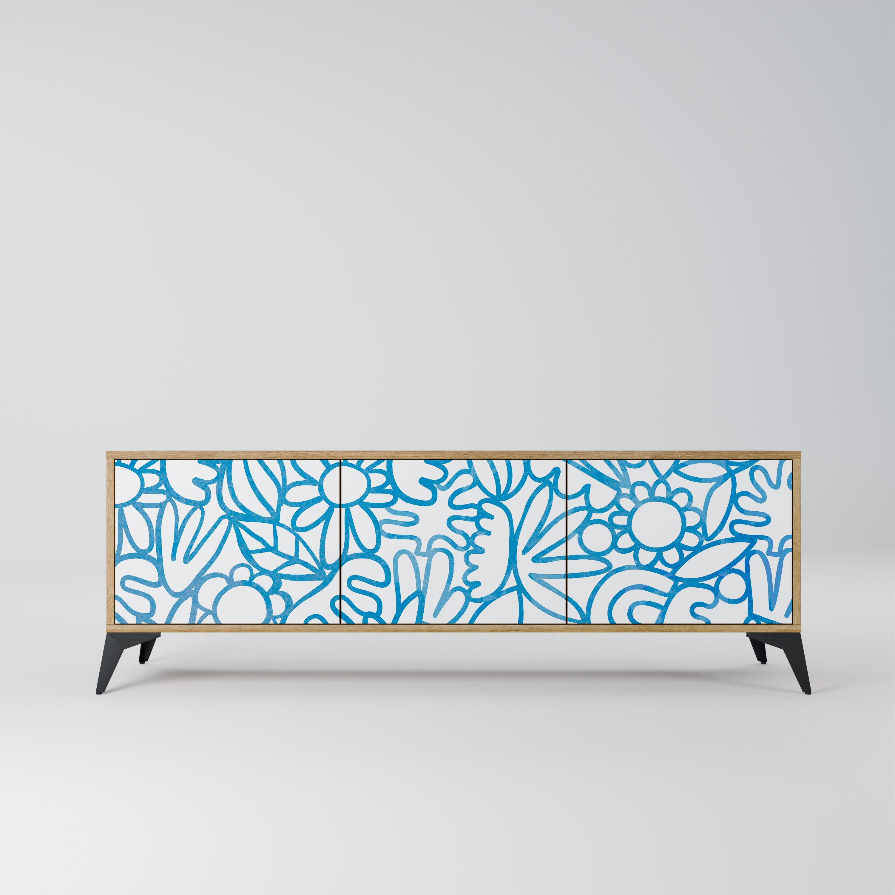 BLOOMY MORNING 3-Door TV Stand in Oak Effect