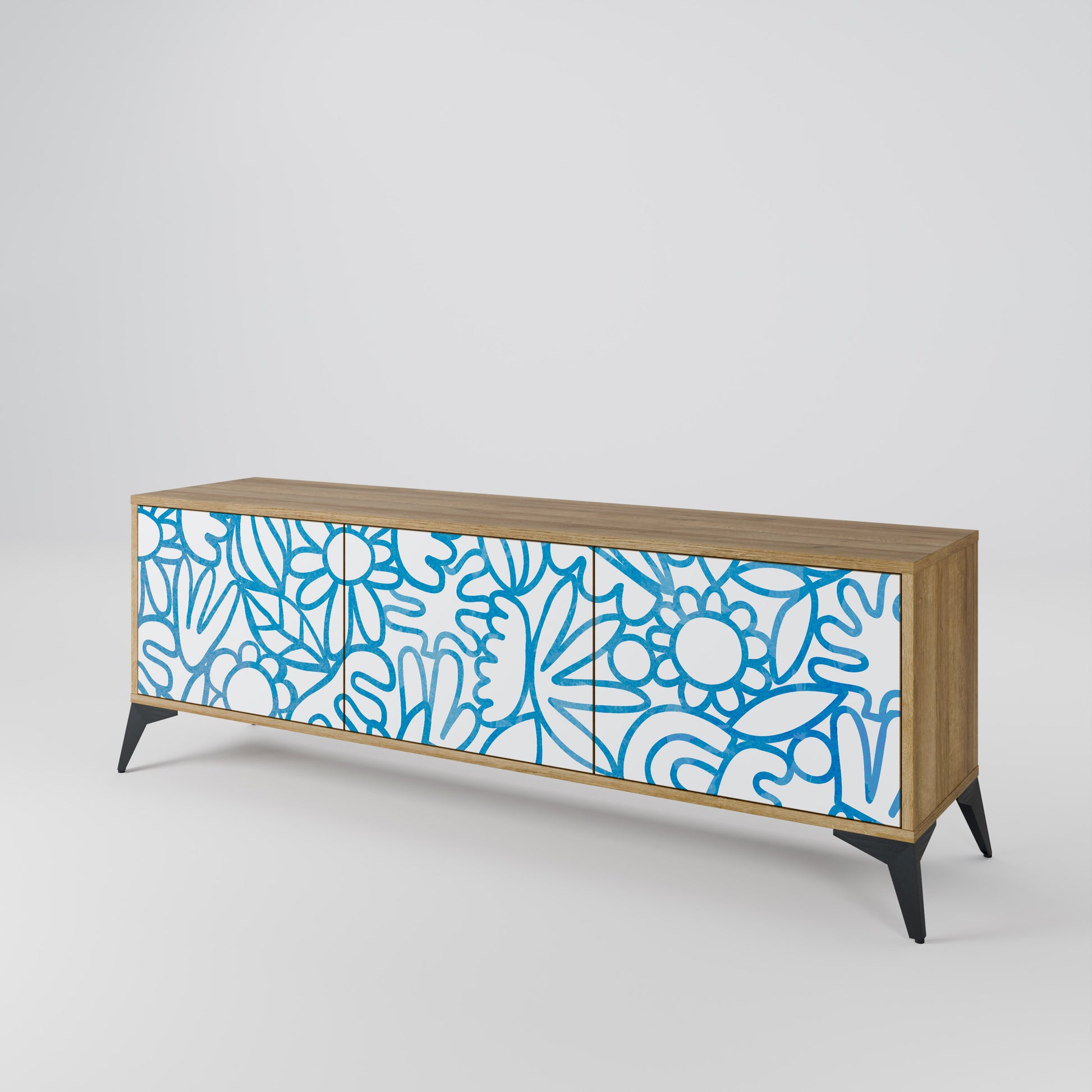 BLOOMY MORNING 3-Door TV Stand in Oak Effect