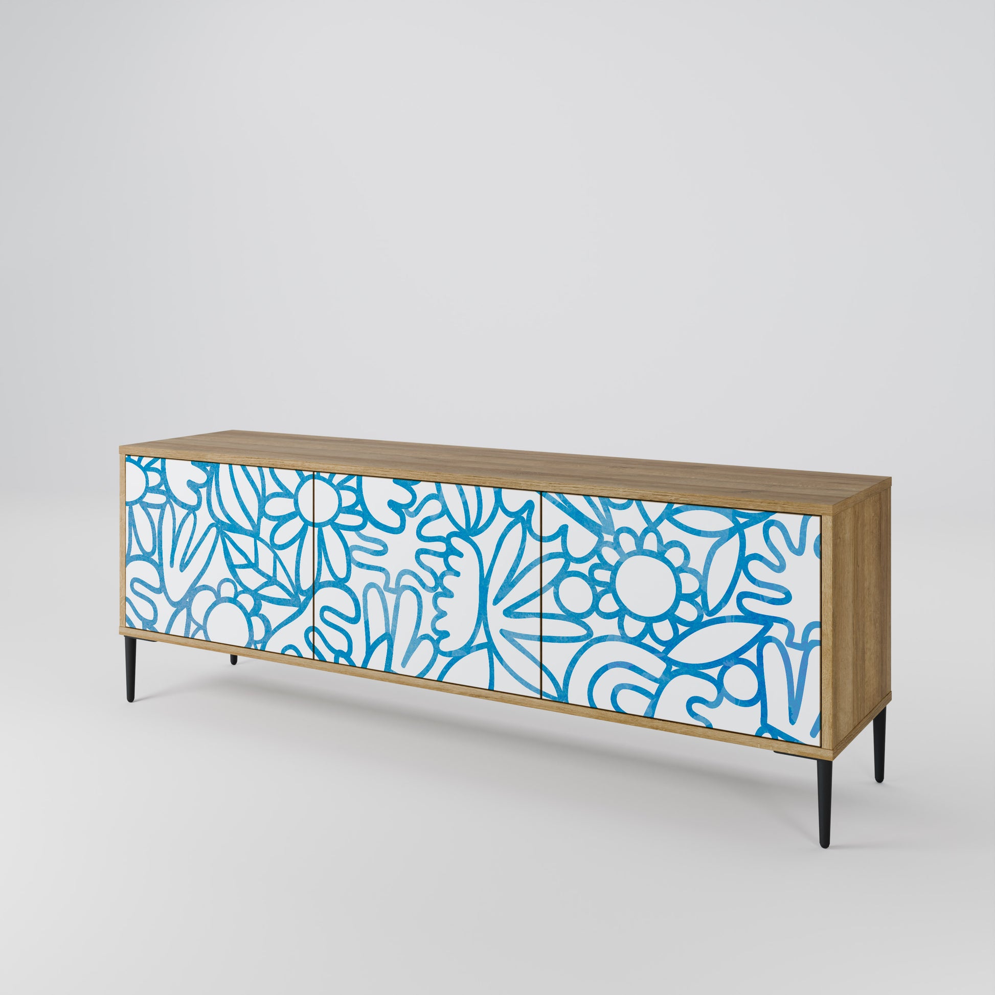 BLOOMY MORNING 3-Door TV Stand in Oak Effect