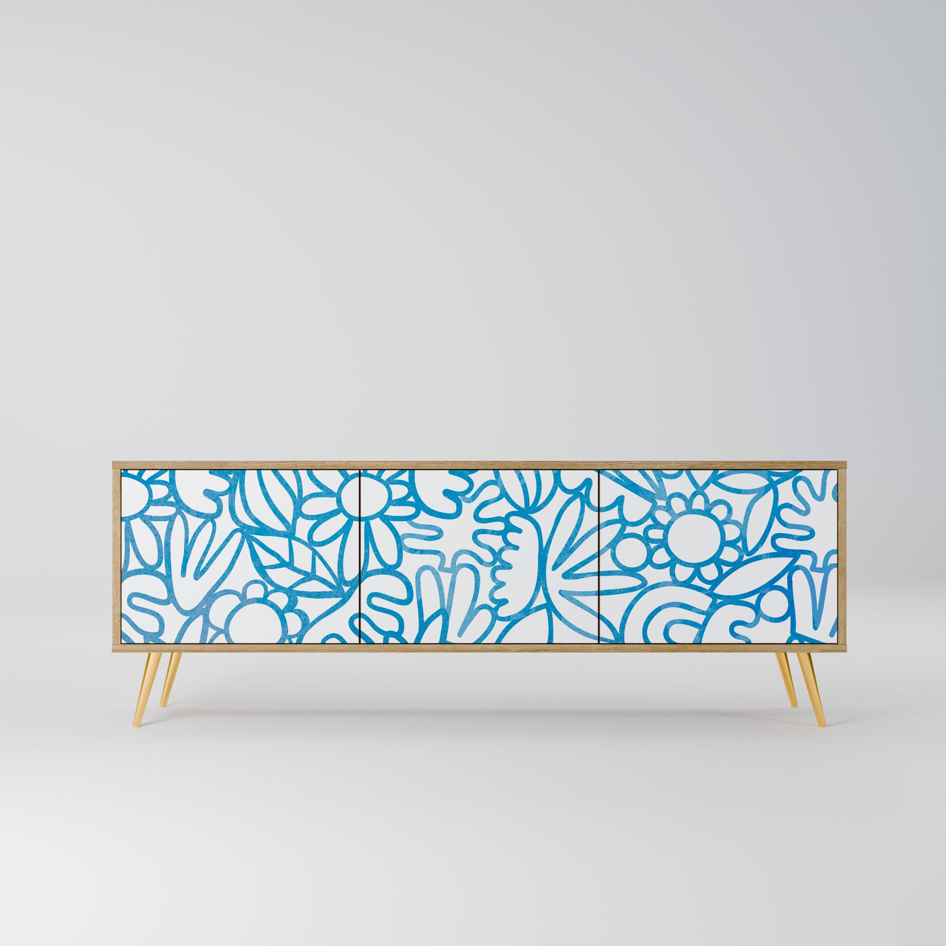 BLOOMY MORNING 3-Door TV Stand in Oak Effect