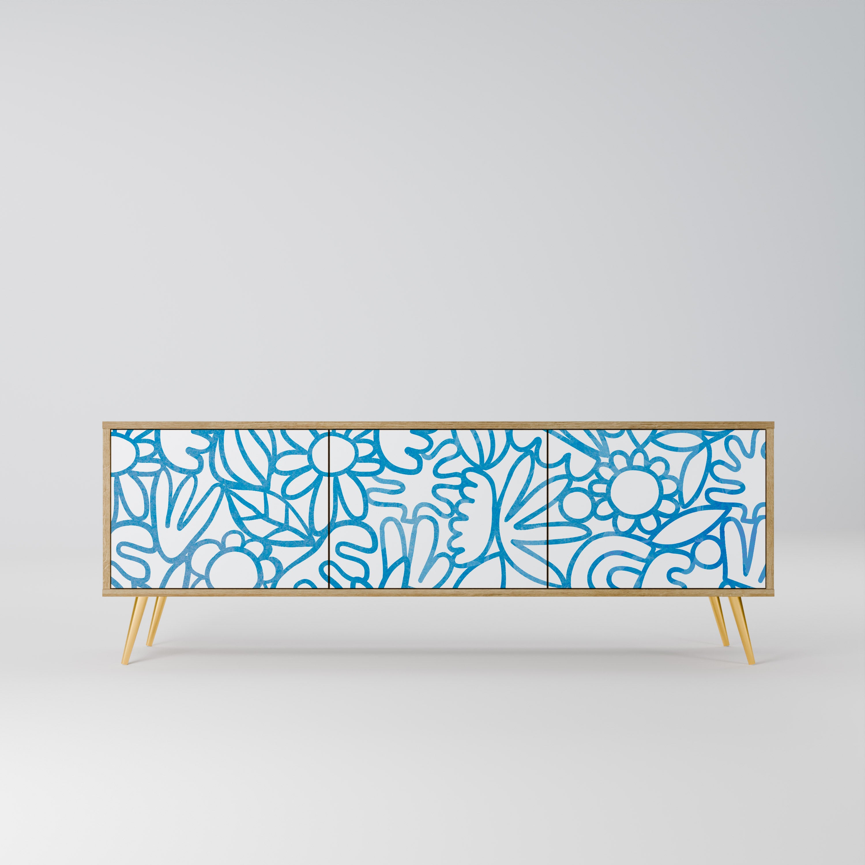BLOOMY MORNING 3-Door TV Stand in Oak Effect