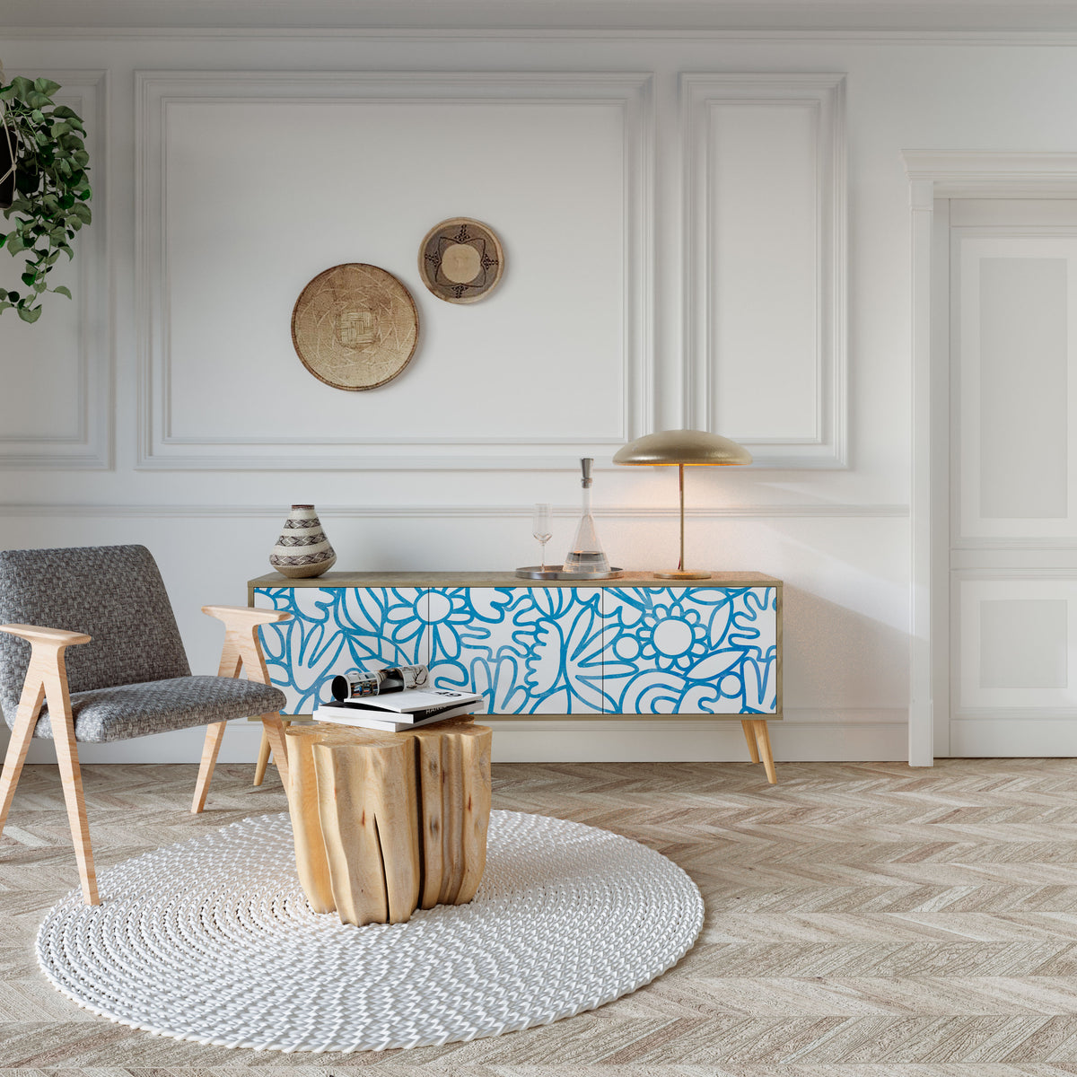 BLOOMY MORNING Mueble de TV de 3 Puertas
