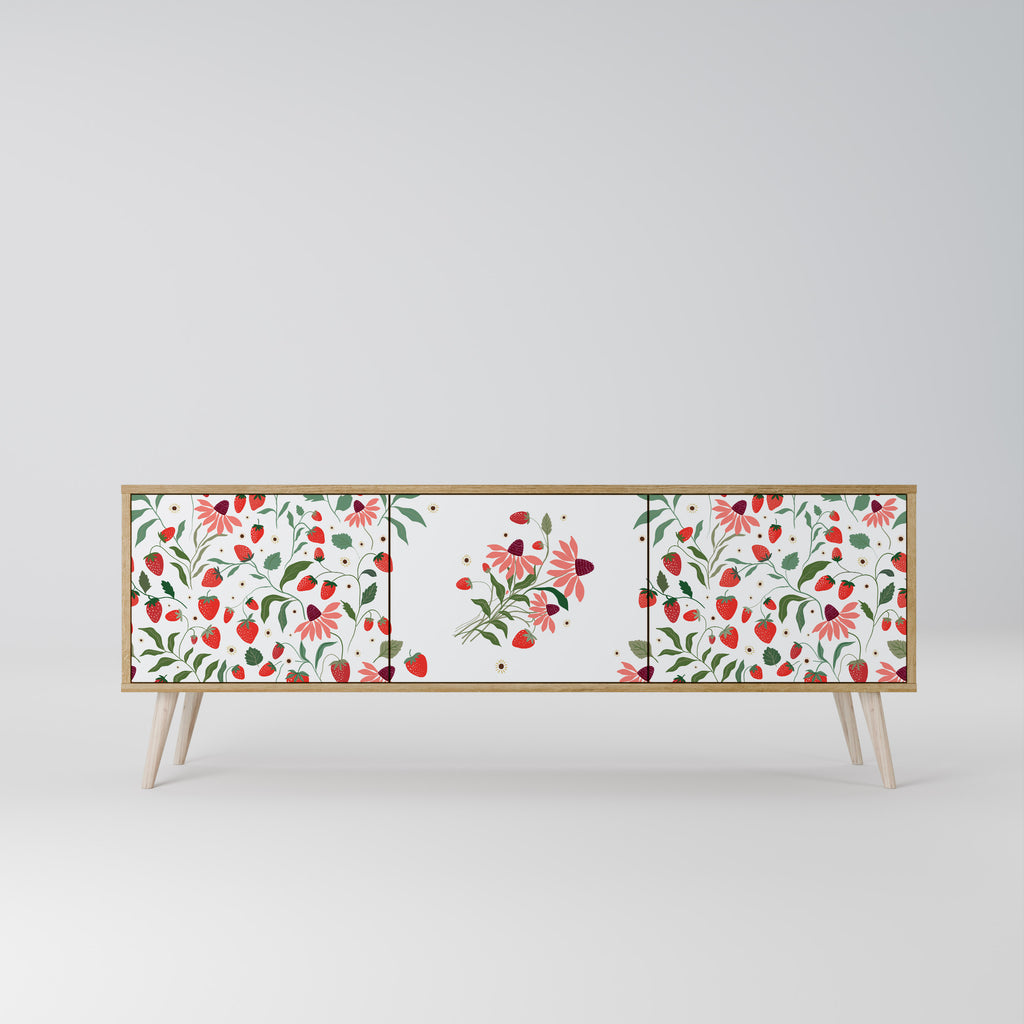 Mueble de TV de 3 puertas con efecto roble FLORES Y FRESAS