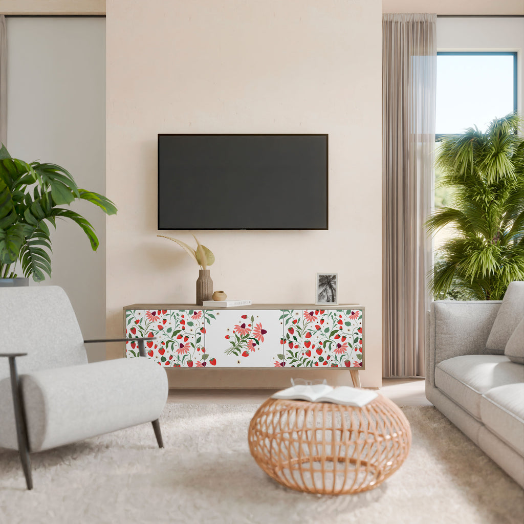 Mueble de TV de 3 puertas con efecto roble FLORES Y FRESAS