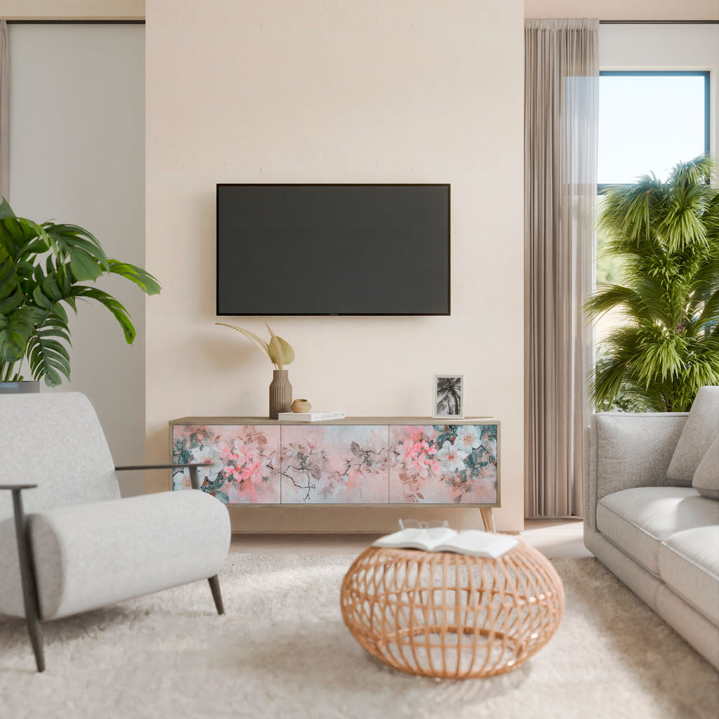 Mueble de TV de 3 puertas CHERRY BLOSSOM con efecto roble