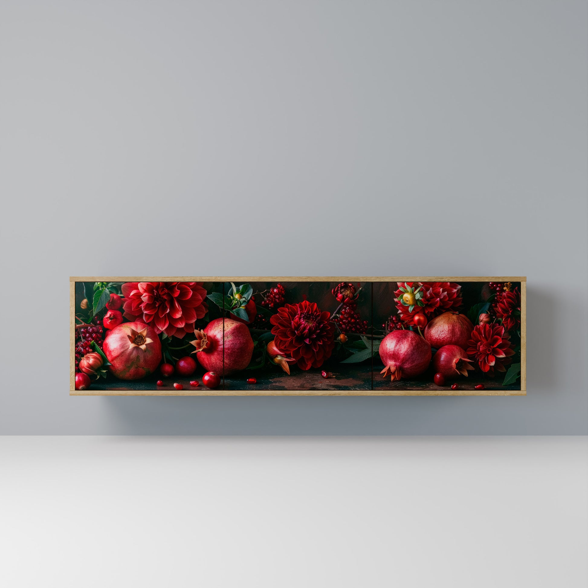 DAHLIAS AND POMEGRANATES 3-Door TV Stand in Oak Effect