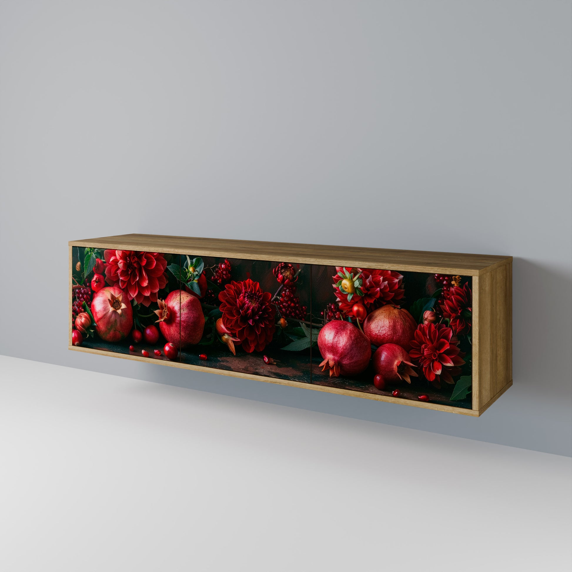DAHLIAS AND POMEGRANATES 3-Door TV Stand in Oak Effect