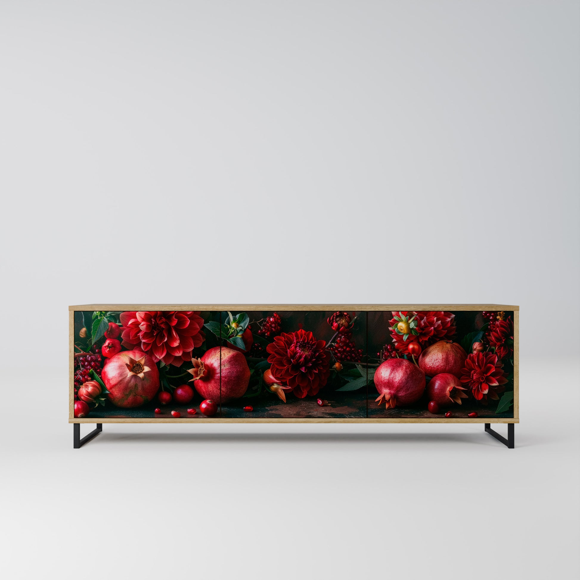 DAHLIAS AND POMEGRANATES 3-Door TV Stand in Oak Effect