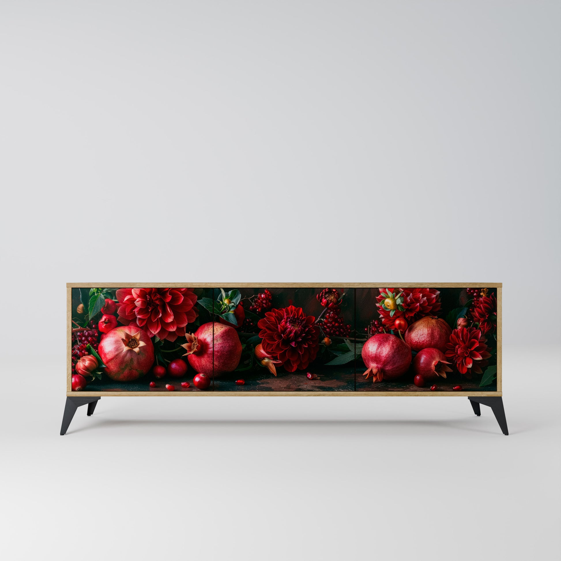 DAHLIAS AND POMEGRANATES 3-Door TV Stand in Oak Effect