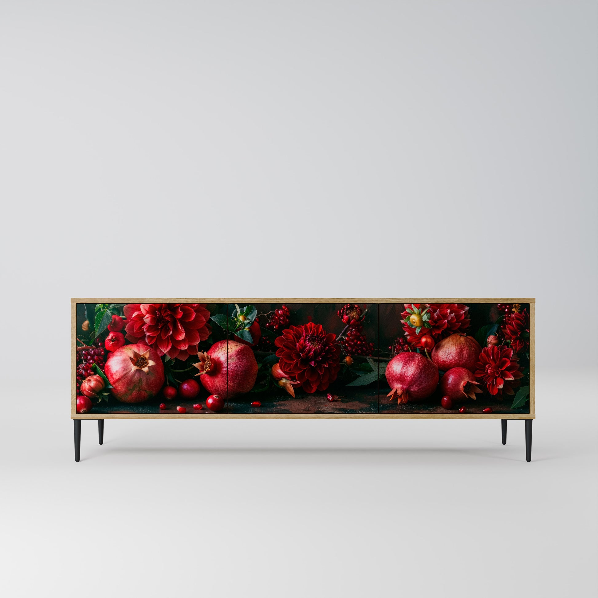 DAHLIAS AND POMEGRANATES 3-Door TV Stand in Oak Effect