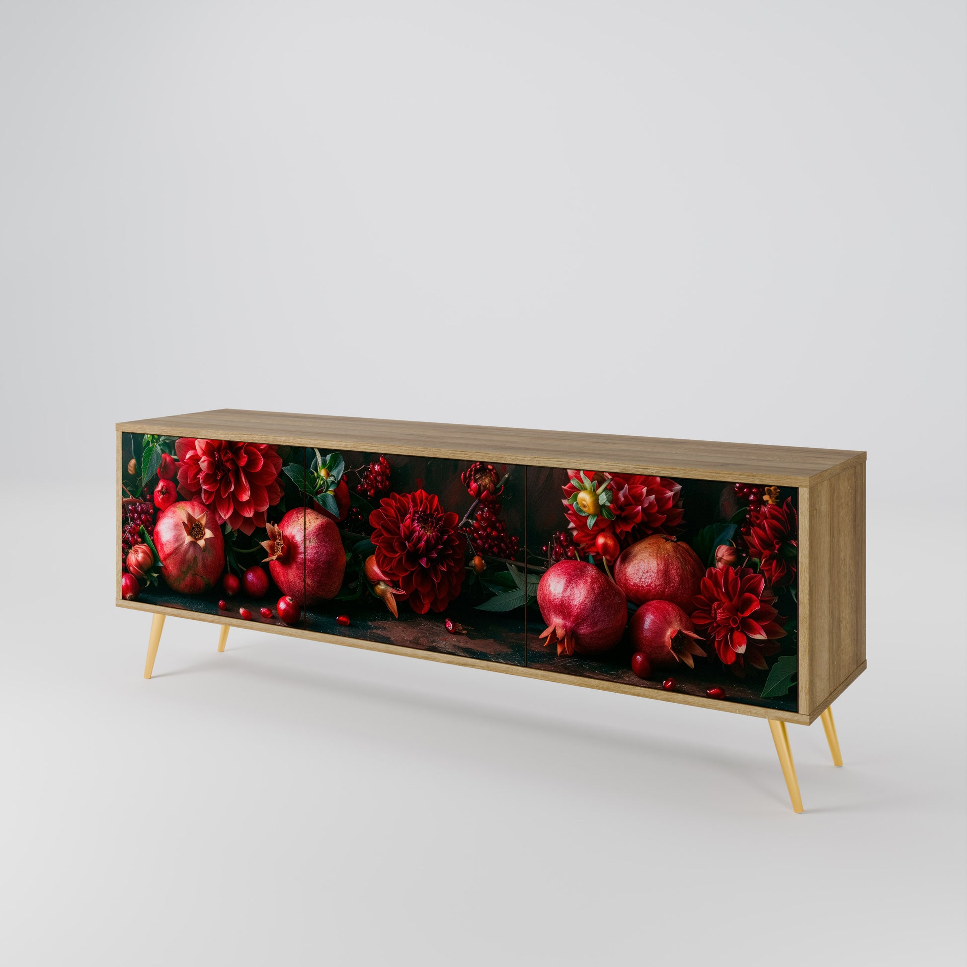 DAHLIAS AND POMEGRANATES 3-Door TV Stand in Oak Effect