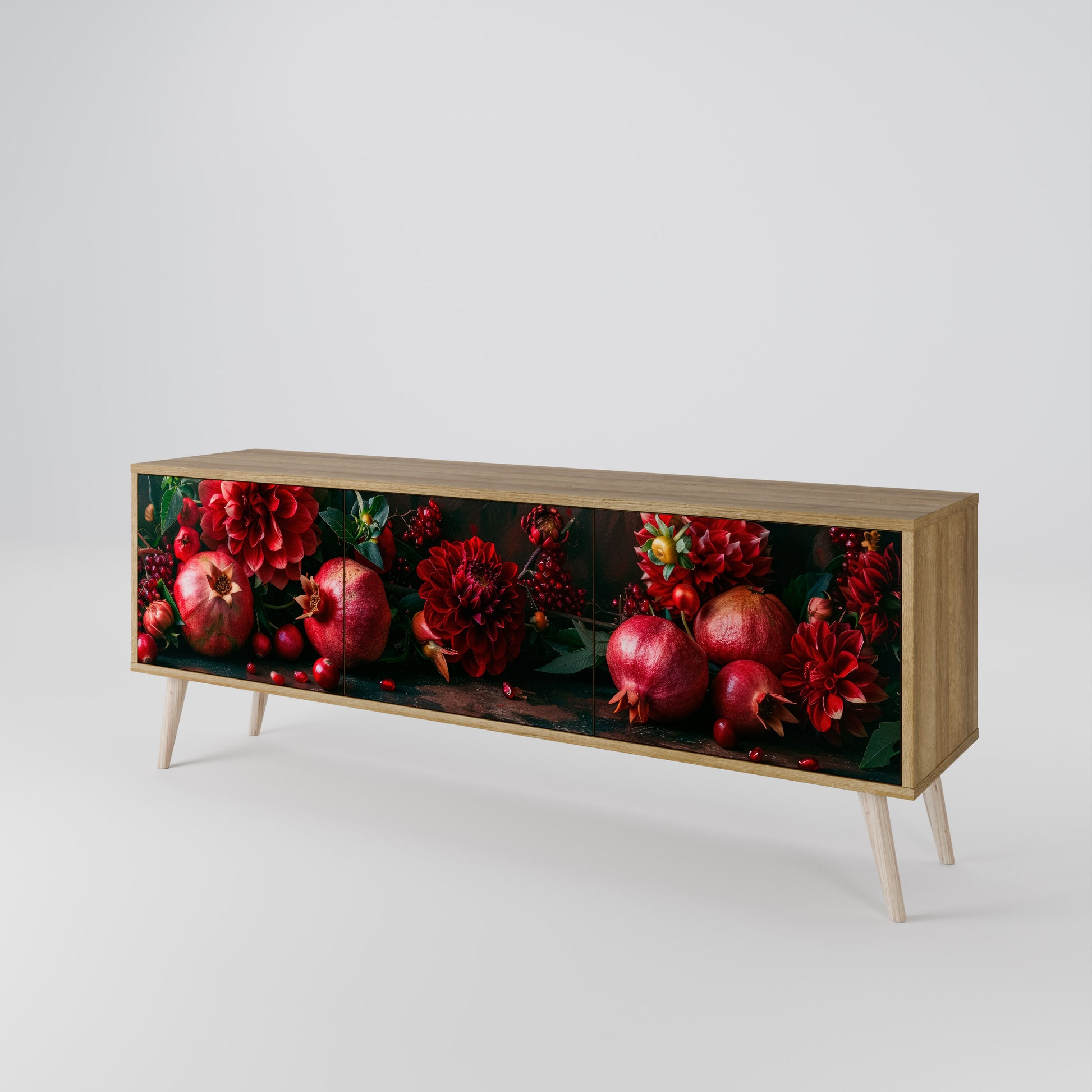 DAHLIAS AND POMEGRANATES 3-Door TV Stand in Oak Effect
