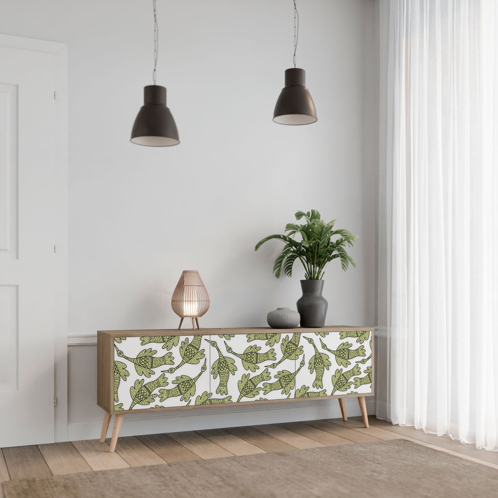 Mueble de TV de 3 puertas SEEDLING SONGBIRD con efecto roble