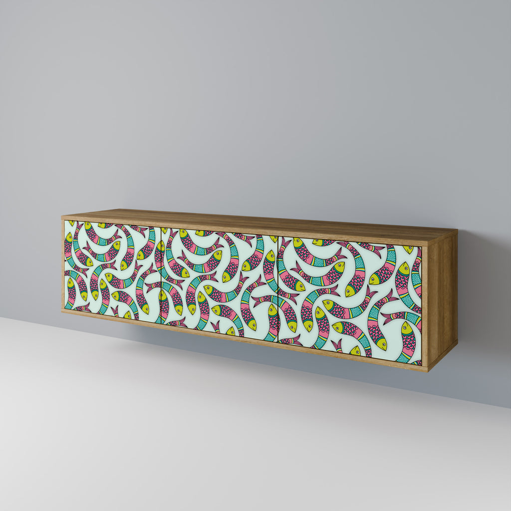 Mueble de TV de 3 puertas INDIAN FISH con efecto roble