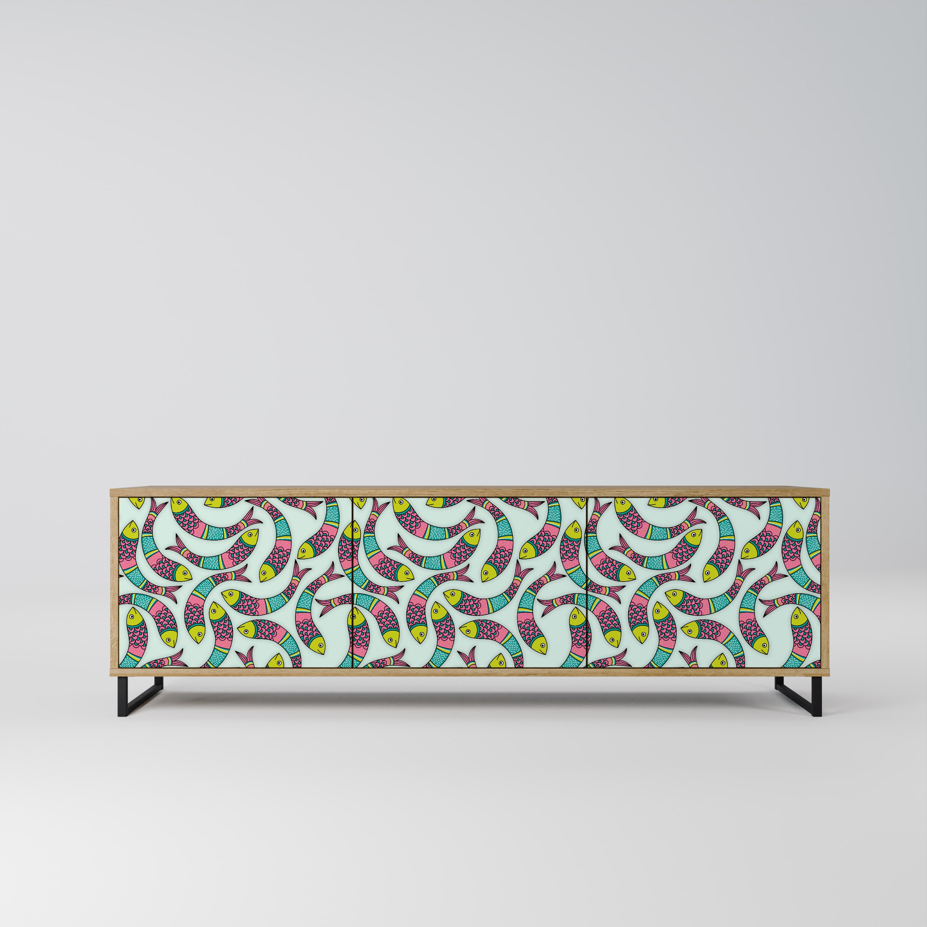INDIAN FISH 3-Door TV Stand in Oak Effect