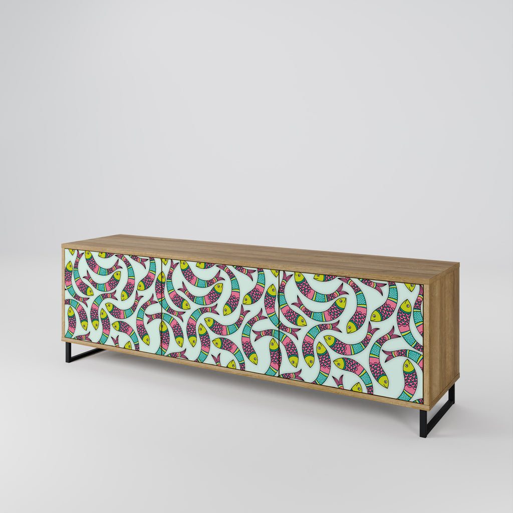 Mueble de TV de 3 puertas INDIAN FISH con efecto roble