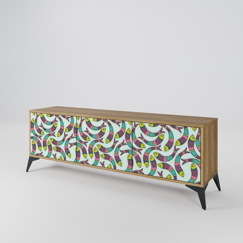 Mueble de TV de 3 puertas INDIAN FISH con efecto roble