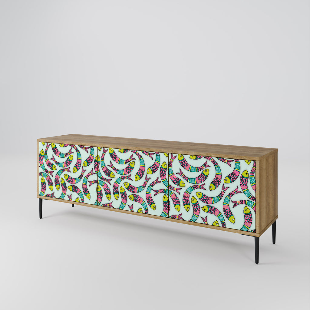 Mueble de TV de 3 puertas INDIAN FISH con efecto roble