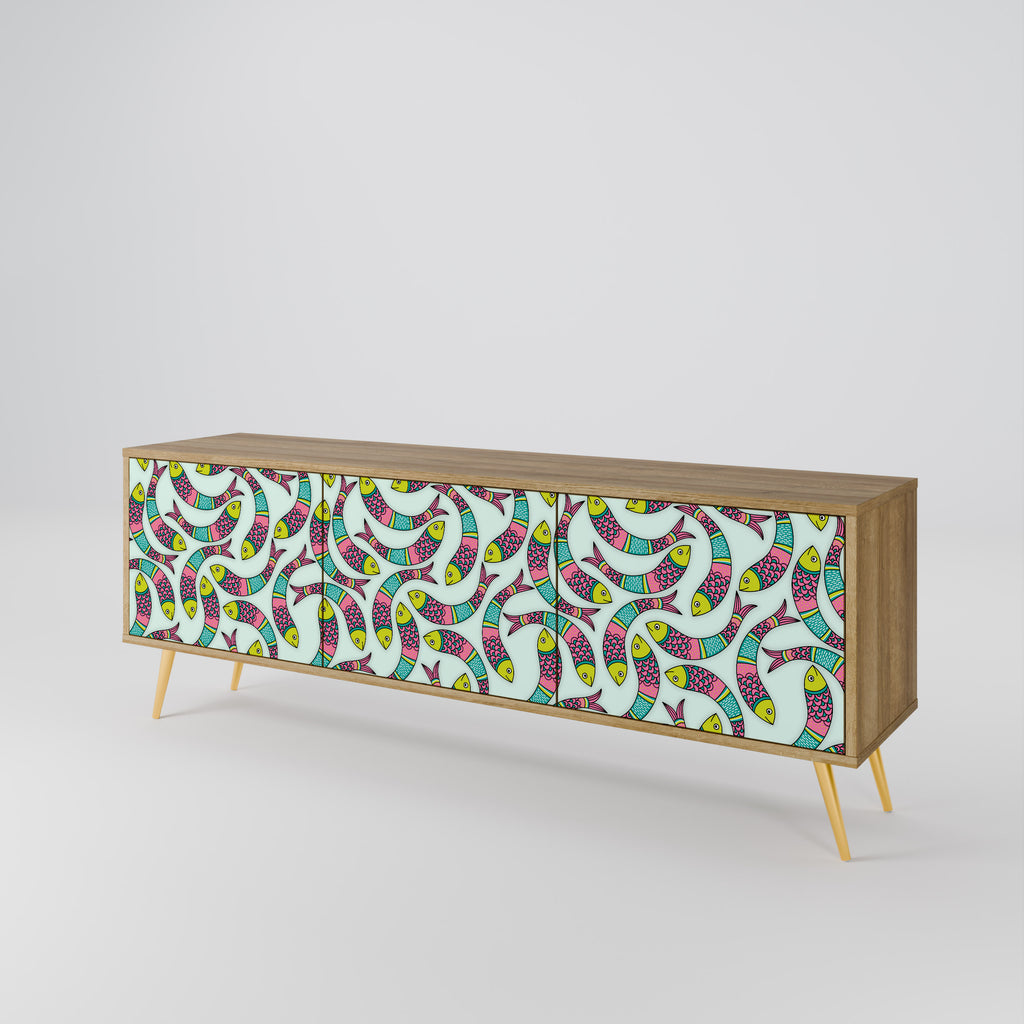Mueble de TV de 3 puertas INDIAN FISH con efecto roble