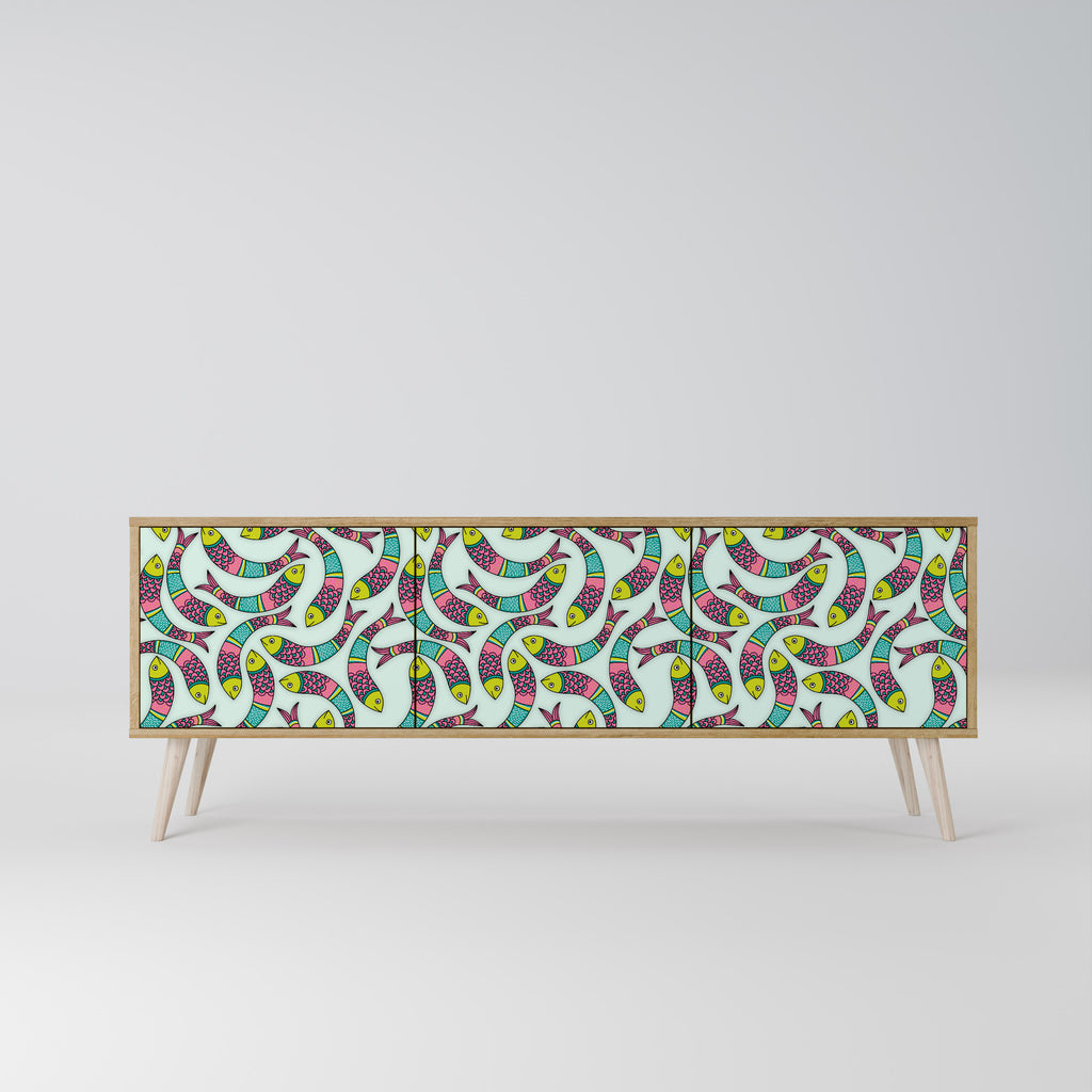 Mueble de TV de 3 puertas INDIAN FISH con efecto roble