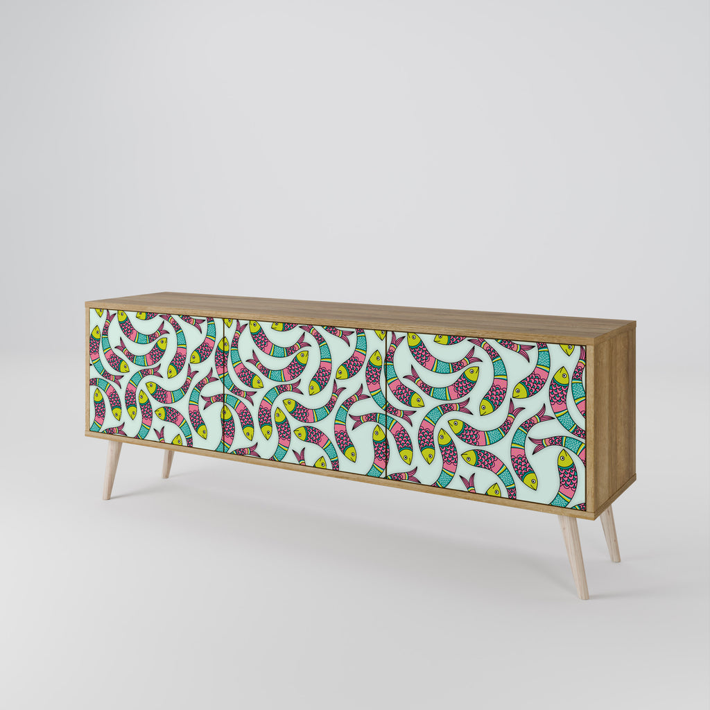 Mueble de TV de 3 puertas INDIAN FISH con efecto roble
