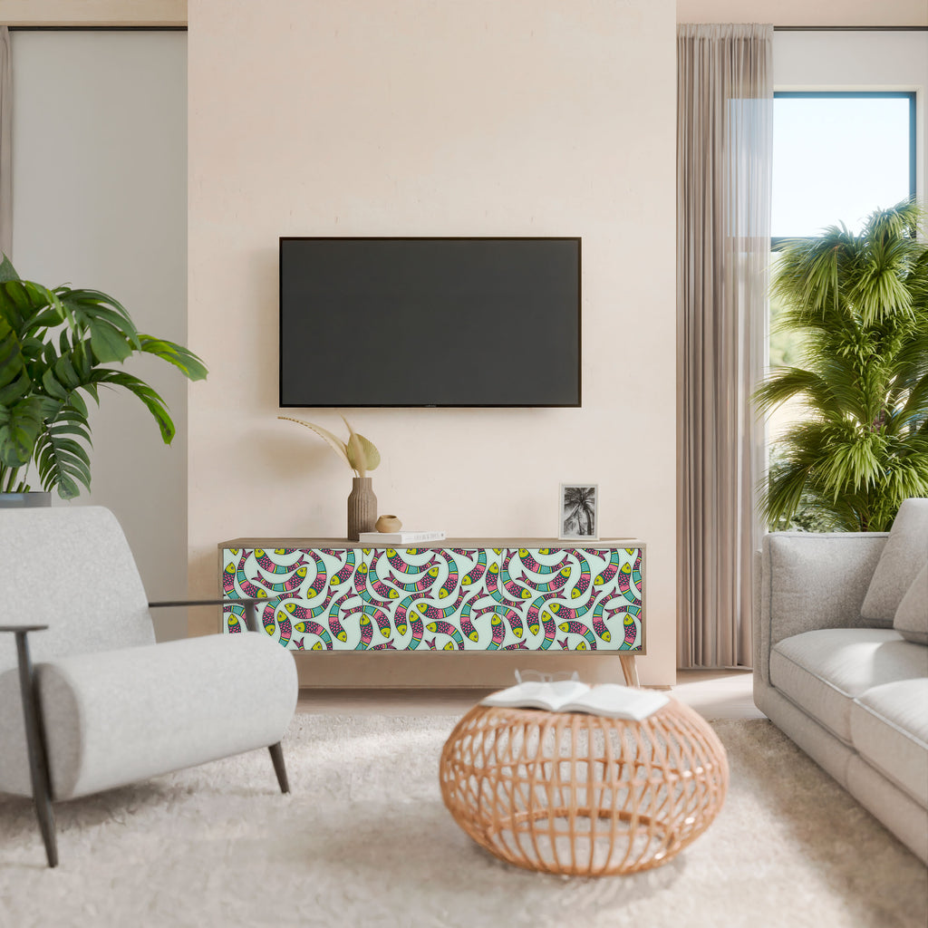 Mueble de TV de 3 puertas INDIAN FISH con efecto roble