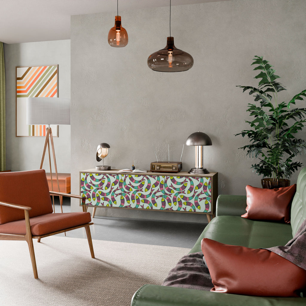 Mueble de TV de 3 puertas INDIAN FISH con efecto roble