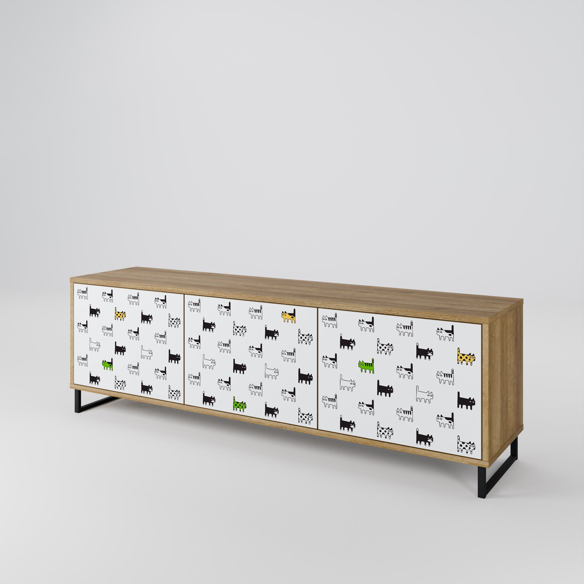 CATS COMPILATION 3-Door TV Stand in Oak Effect