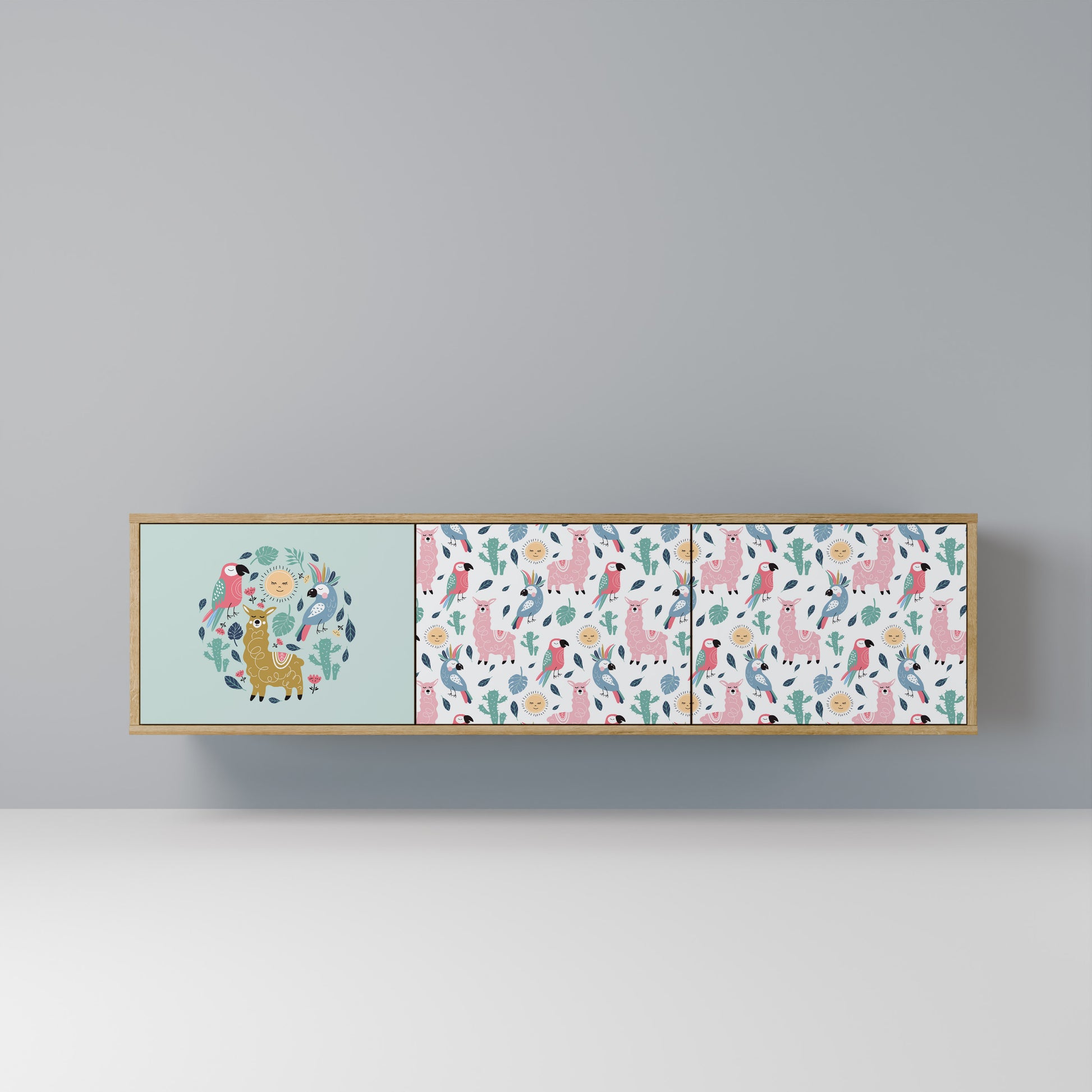 COLORFUL ALPACAS 3-Door TV Stand in Oak Effect