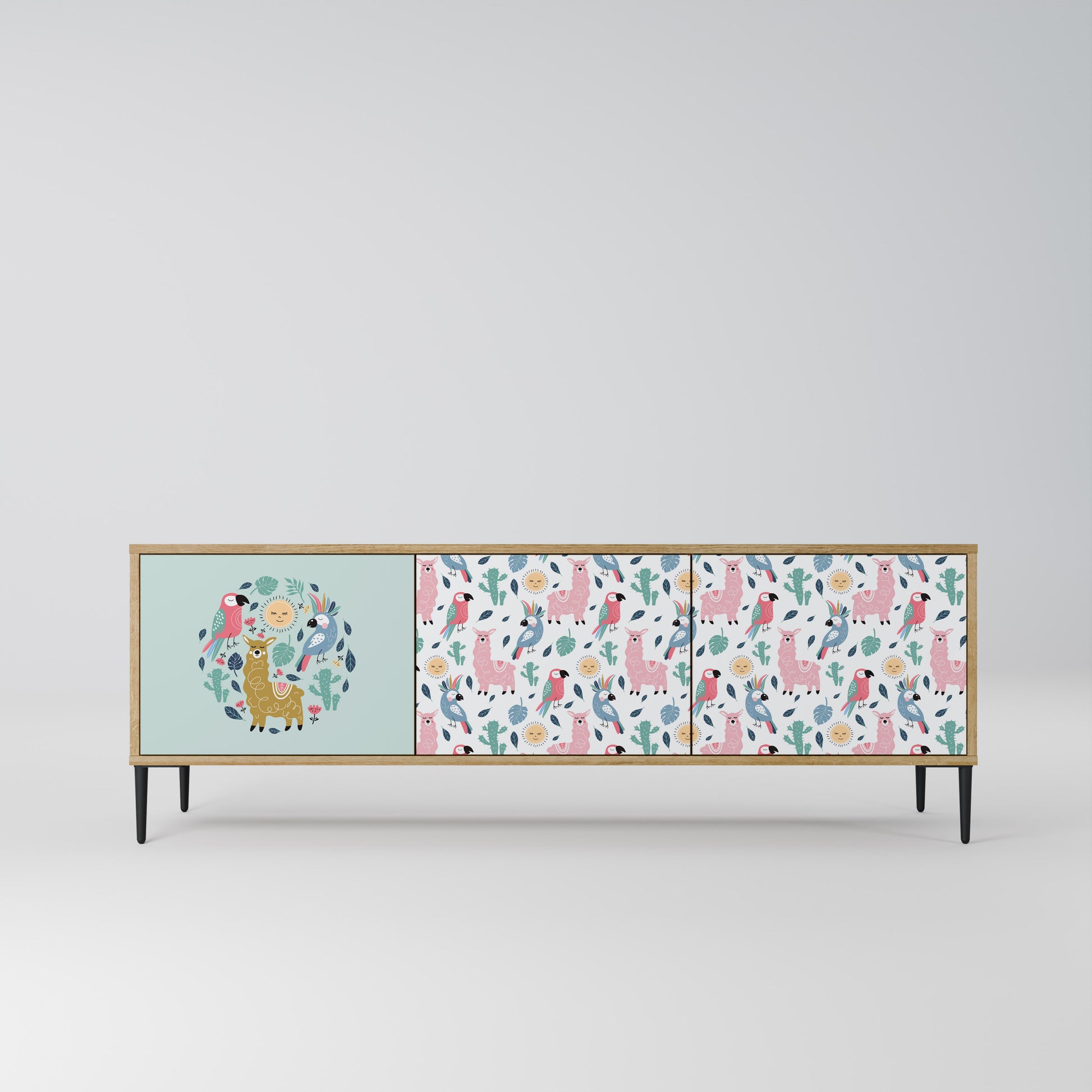 COLORFUL ALPACAS 3-Door TV Stand in Oak Effect