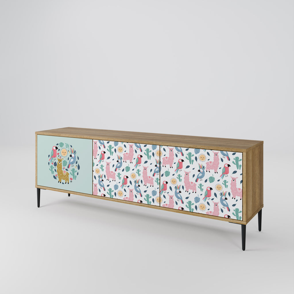 Mueble de TV de 3 puertas COLORFUL ALPACAS en efecto roble